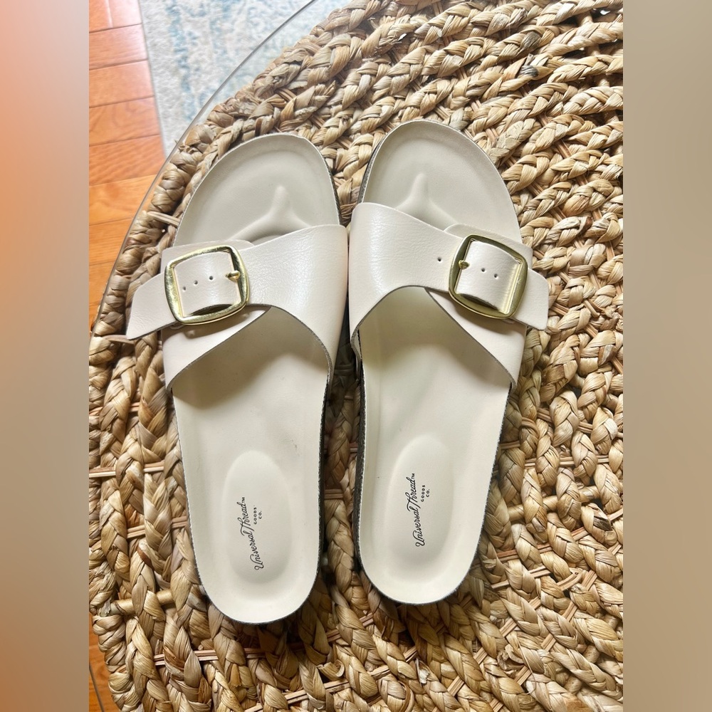 Universal Thread Women's Cream Slide Sandals with Gold Buckle